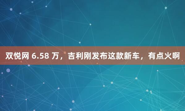 双悦网 6.58 万，吉利刚发布这款新车，有点火啊